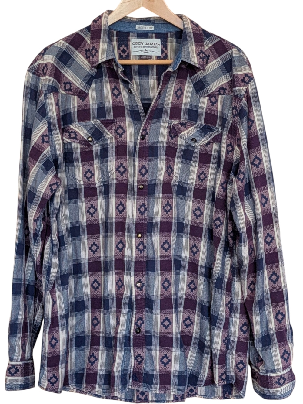 Cody James Men’s Purple Plaid Western Shirt XL Casual Snap Front Pocket